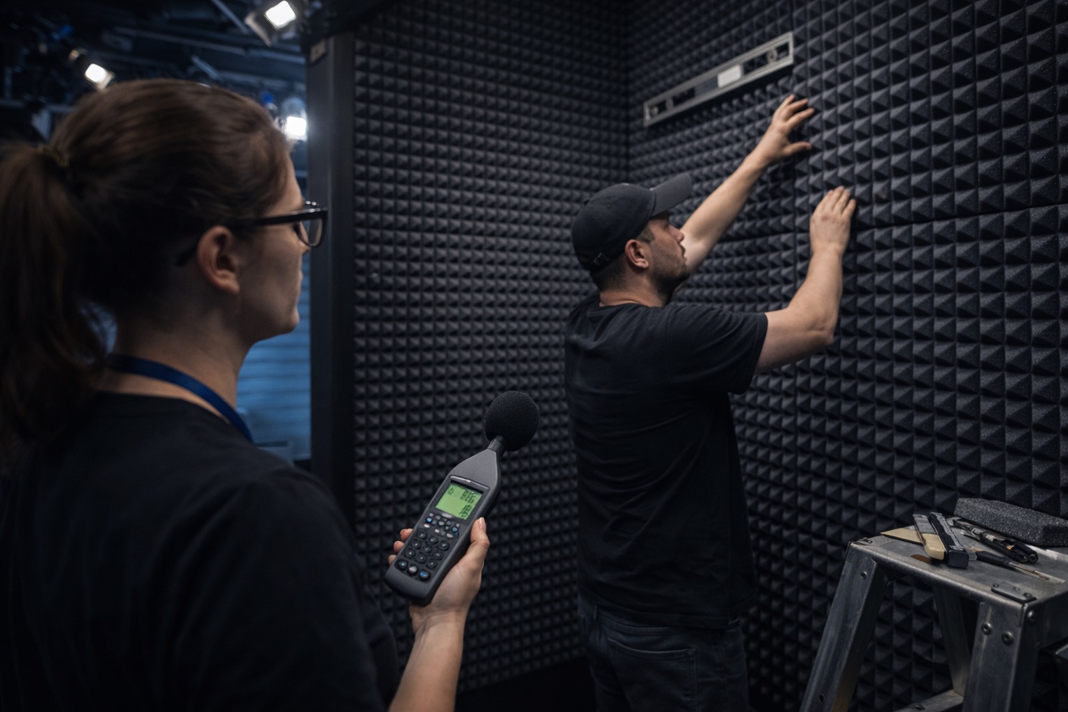 Acoustic treatment installation with sound measurement